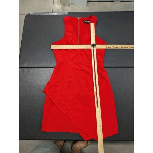 NBD Naven Twins REVOLVE Red V-Neck Asymmetric Hem Dreaming Bodycon Dress Women's - Picture 5 of 6